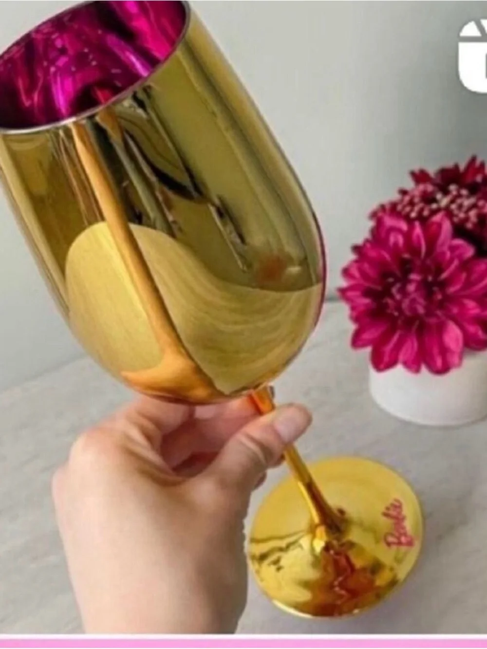 Barbie Gold Wine Glasses with Pink Interior - Set of 2